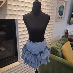 TGLA Acid Wash Tiered Denim Mini Skirt | Ruffle Layer Y2K 90s Style | Women’s M